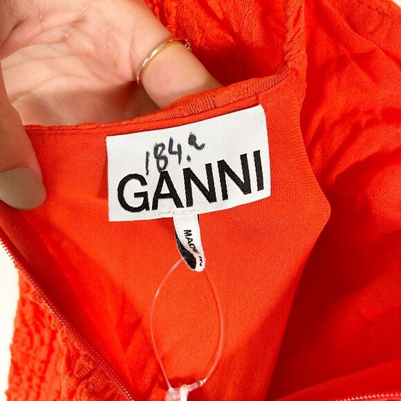 Ganni NWOT Orange Ruched Lace Midi Dress Size 6 - Picture 9 of 12
